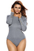 Gray Long Sleeves Ribbed Texture Bodysuit